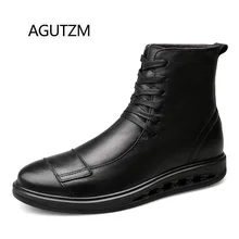 AGUTZM/Новинка 1185 года; Цвет черный, коричневый; модные мягкие удобные мужские армейские ботинки из натуральной кожи с высоким берцем на шнуровке и резиновой подошве