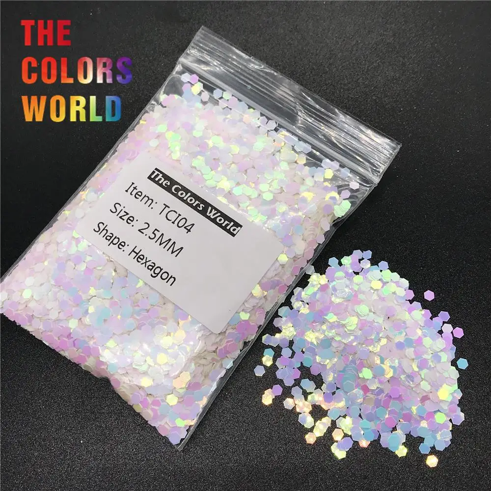 

TCI04 Pearlescent Iridescent White With Blue Light Hexagon Shape Nail Glitter For Nail Decoration Nail Gel Makeup DIY Accessorie