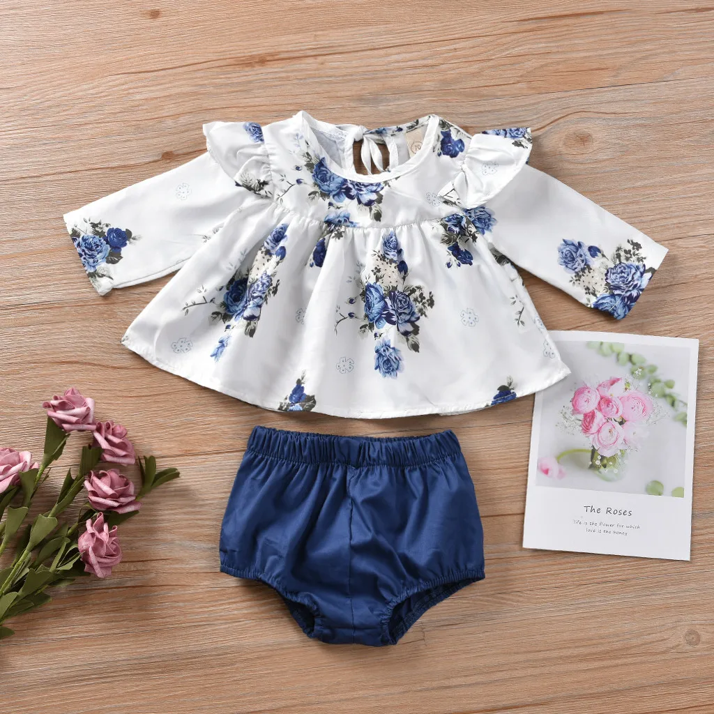

Fashion Newborn Baby Girl Cotton Floral Long Sleeve T-shirt Dress Tops Shorts Pants O-Neck Clothes Outfit 2pcs Set