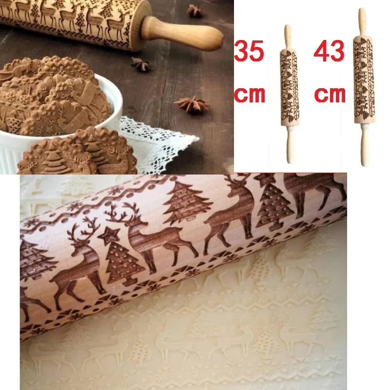 

Christmas Engraved Roller Reindeer Snowflake Embossing Rolling Pin For Cookies Noodle Biscuit Fondant Cake Dough Dropship