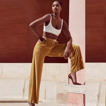 

Orange Color New Fashion Women Flare Pants Gold Button High Skinny Rayon Bandage Pants