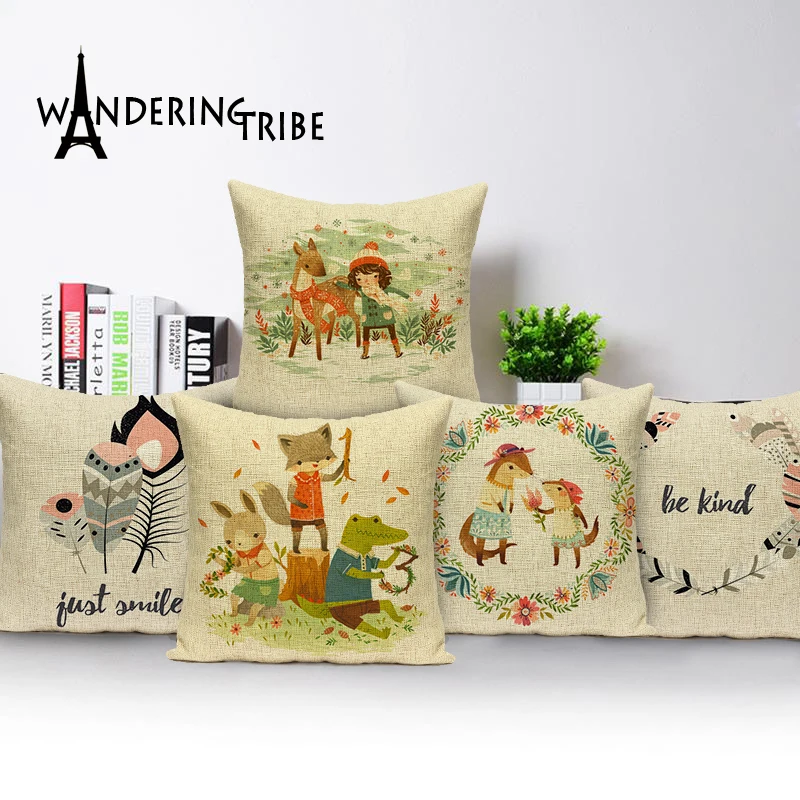 

Fox Pillowcase White Cushion cover Home Decoration Cushions Custom Linen Animal Throw Pillow cover Outdoor Cushion covers