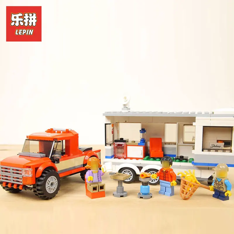 

New Lepin 02093 385pcs City Pick Up Truck Caravan Camper Model Building kits Blocks Brick Educational Toys LegoINGlys 60182