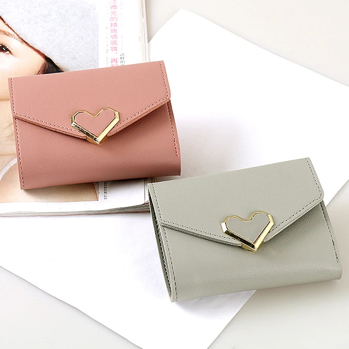 2017 Cute Heart Shape Leather Slim Mini Wallet Women Small Clutch