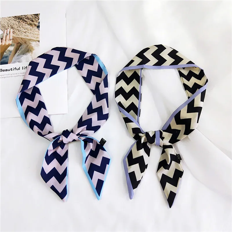 Hijab Women Bandana Ribbon Wave Narrow Strip Print Hair Band Decoration Joker Small Head Neck Scarf Bind Package Woman Scarves