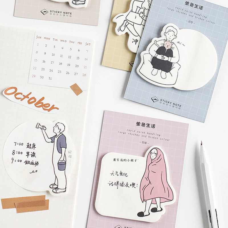 Kawaii милая девушка монохромный жизни Sticky Note студент стикер сообщений маркер Скрапбукинг блокнот канцелярские 1 шт