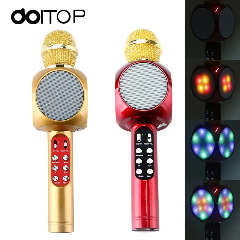 DOITOP Newest WS1816 LED Light font b Microphone b font Wireless Professional Magic Karaoke Player Microfone