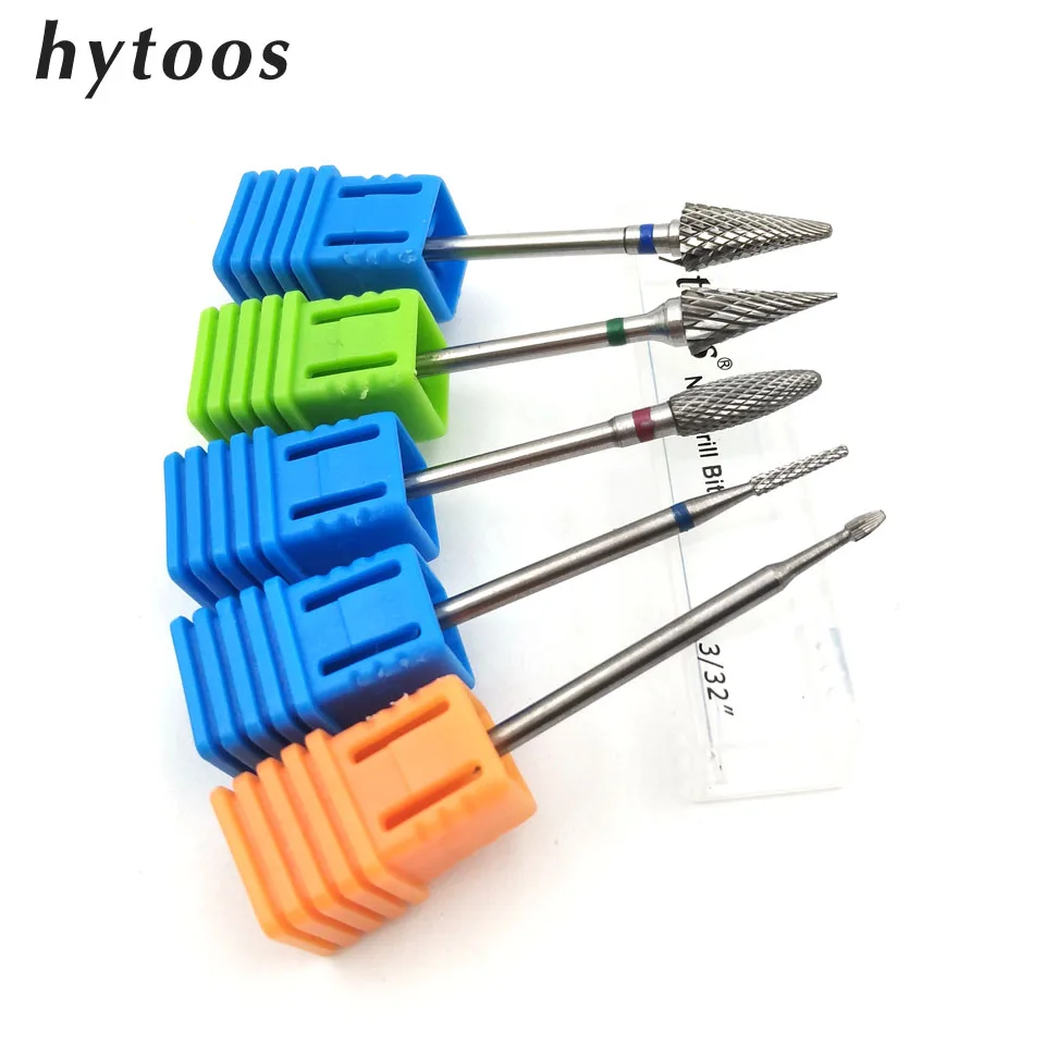 

HYTOOS 5Pcs/set Tungsten Carbide Burr Nail Drill Bit 3/32" Manicure Bits Nail Drill Accessories Milling Cutter Nail Tools FS2