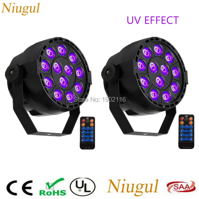 

2pcs/lot Remote Control 36W 12 LEDs Sound Active UV LED Stage Par Light Ultraviolet LED Spotlight Lamp Purple UV DMX LED Light