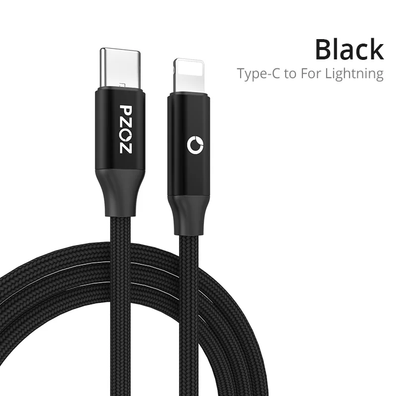 PZOZ PD кабель 18 Вт для iPhone Xs Max Xr X 8 Plus iPad Pro Usb c до 8 pin PD Быстрая зарядка type c для зарядного устройства - Цвет: Black Cable