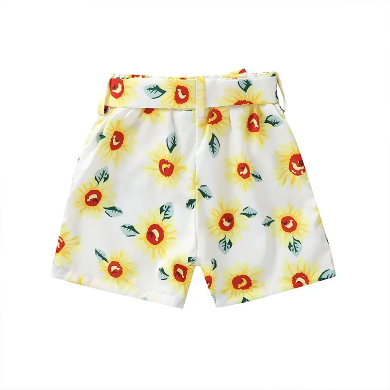 Summer Baby Girl's Casual Fashion Baby Girl Sunflower Printing Shorts Kids Elastic Waist Pants - Цвет: Бежевый