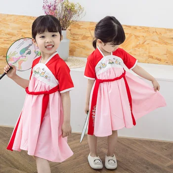 

2019 New Kids Traditional Hanfu Costume China Ancient Hanfu Fairy Embroidery Dress Chinese Folk Dance National Costume DQS1970