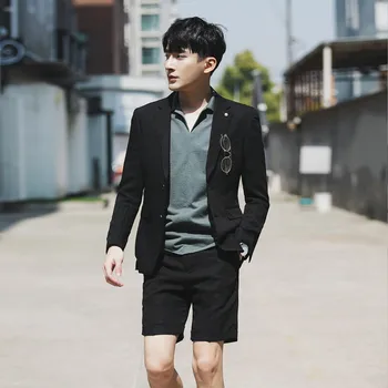 

Men's suit fashion solid color men's long-sleeved West assembly shorts two-piece spring and summer men's business casual suit