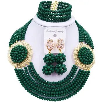 

Hot Selling Opaque Dark Green Classic Women Crystal Party Beads Necklace Sets 6C-SPH-17