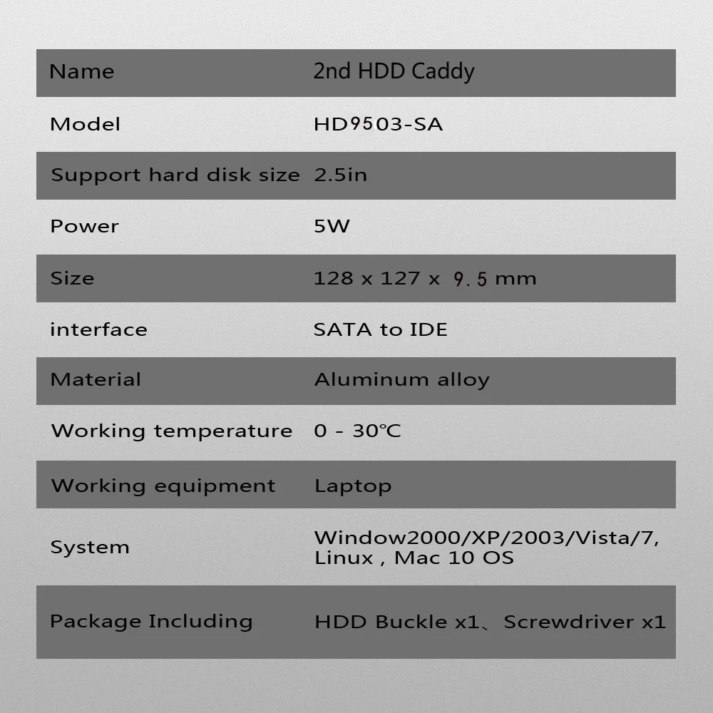 DeepFox алюминиевый 2nd HDD SSD caddy 9,5 мм IDE To SATA Чехол для 2," жесткий диск чехол Корпус для hp DELL ACER