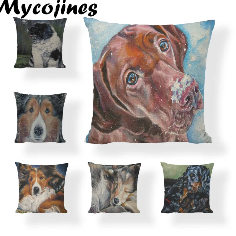 

Human Loyal Friends Cushion Cover Geometric 45*45CM Square Shepherd Dog Retriever Samoyed Decor Valentine Throw Pillow Case