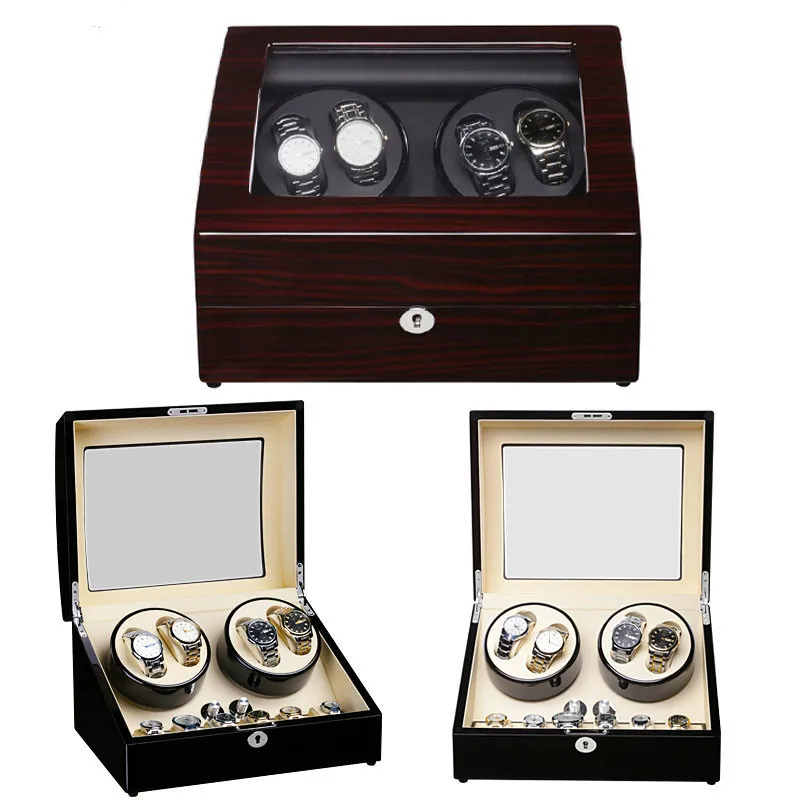 Часы Winder, LT деревянный автоматический поворот 4+ 0 Часы Winder чехол для хранения дисплей коробка(черный-черный