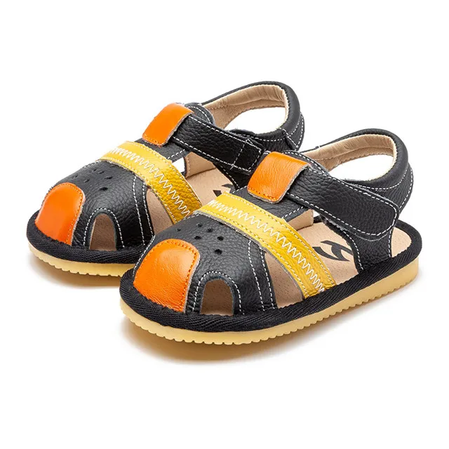 Для маленьких мальчиков и девочек, для первых походов, дышащая мягкая детская обувь с подошвой, повседневная обувь, обувь из воловьей кожи с отверстиями для детей, пляжные туфли для девочек - Цвет: black orange