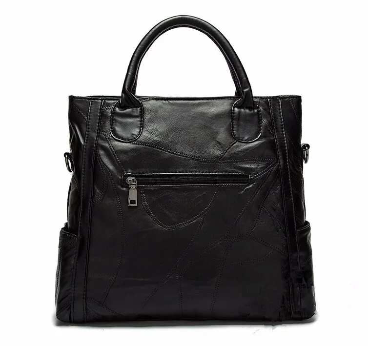 Модная женская сумка из натуральной кожи, лоскутные натуральные сумки через плечо из овчиной кожи, женская черная Повседневная сумка-мессенджер