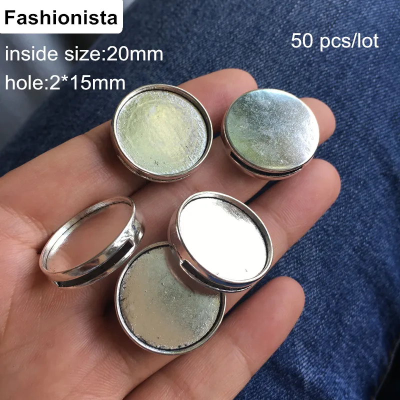 

50pcs Antique Silver Tone Round Bracelet and Necklace Slider Beads,Base Setting Tray Bezel,For 20mm Cabochon/Picture/Cameo