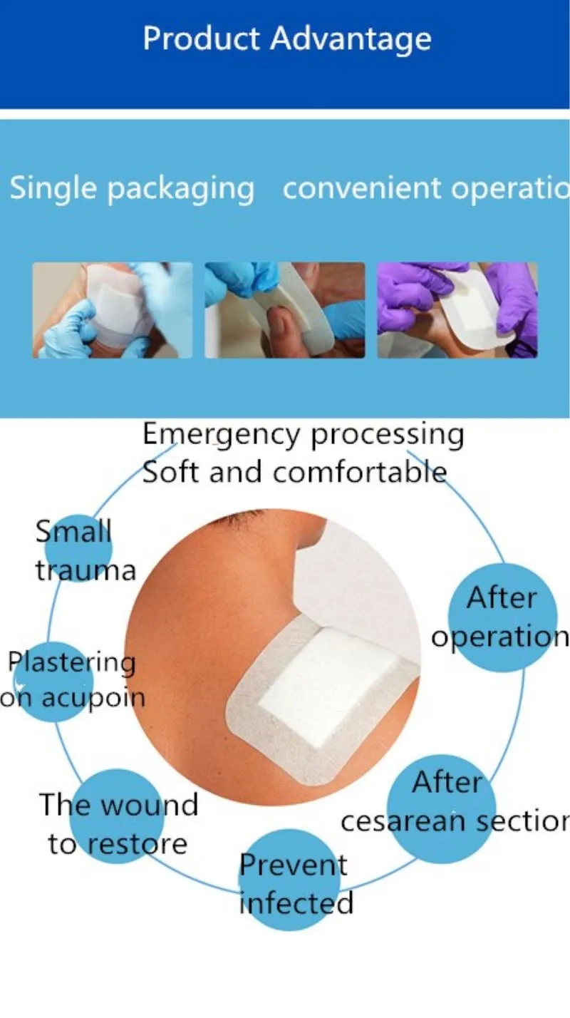100 шт. 10x20 см 1 шт./пакет медицинский, стерильный клей, повязка на рану, большой размер, ремешок-помощь, экономичный тип использования для