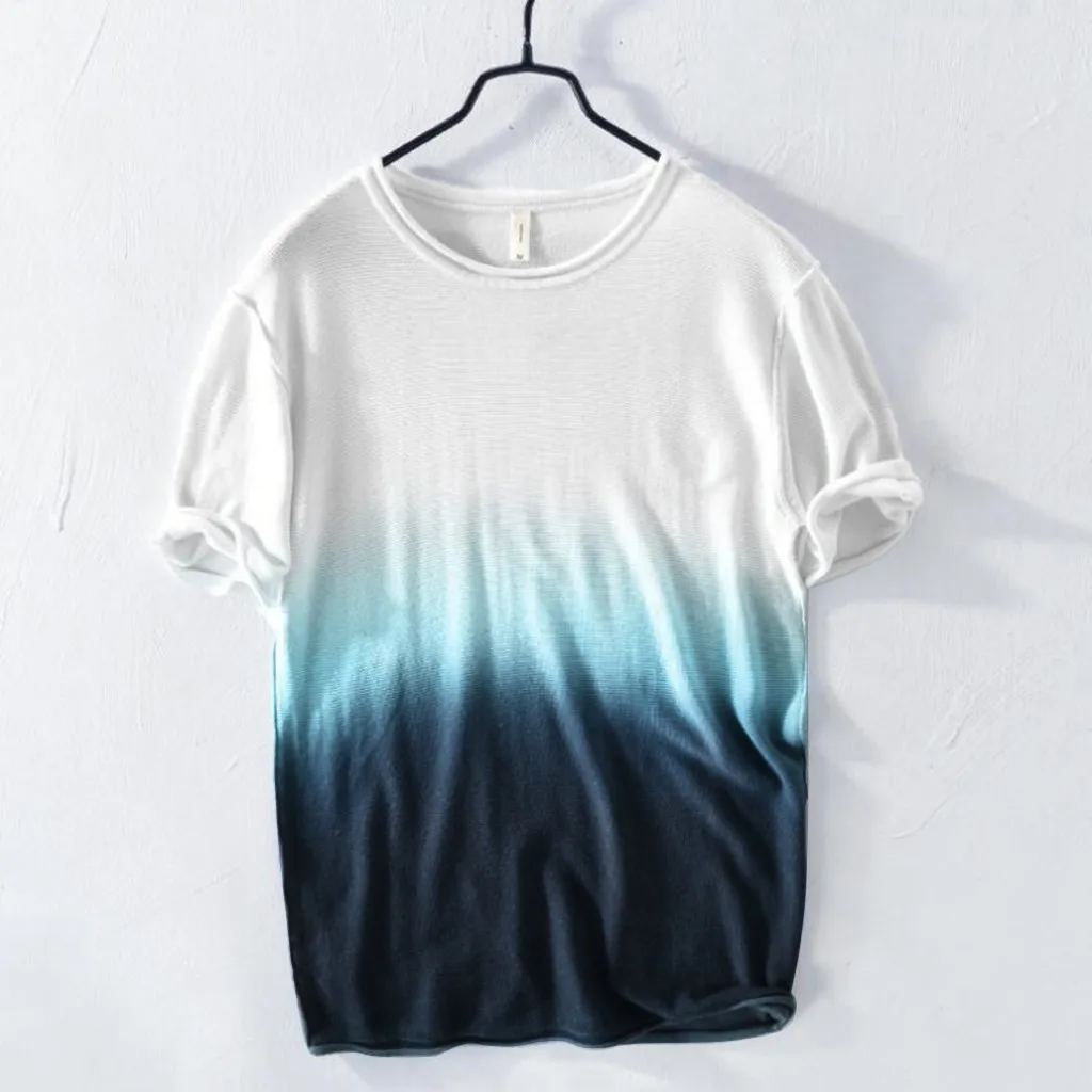 

Men's Summer New Style Fashion Gradual Color Blouse Men's Short Sleeve Comfortable Blouse Top