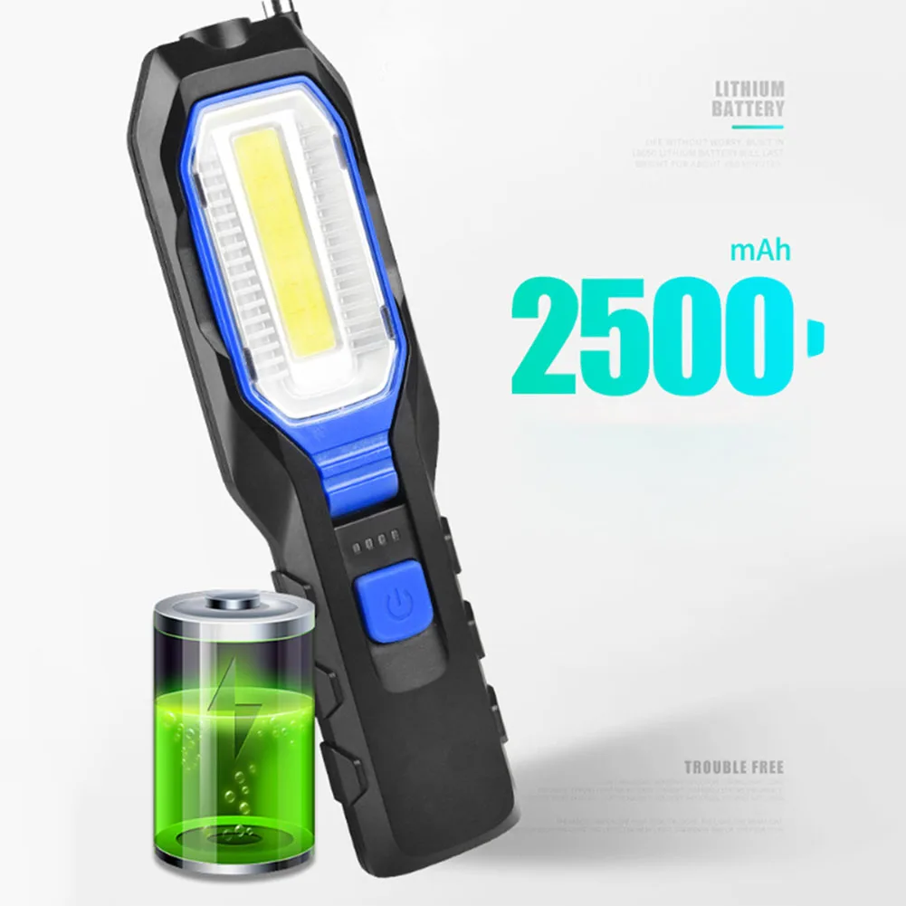 

Camping ABS Emergency Flashlight Pocket Flexible COB LED Hand Torch Magnetic Inspection Work Light Outdoor USB Rechargeable
