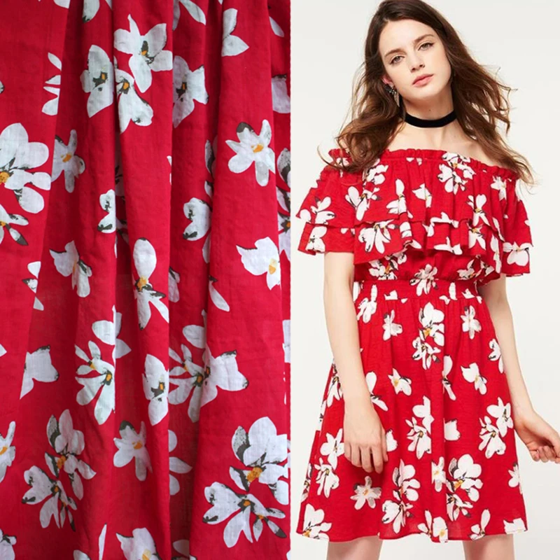 

145x100cm Imported European Style Floral Print Cotto Fabric for Women Dress,Scarves,Curtains,Shirts Sewing Patchwork Upholstery