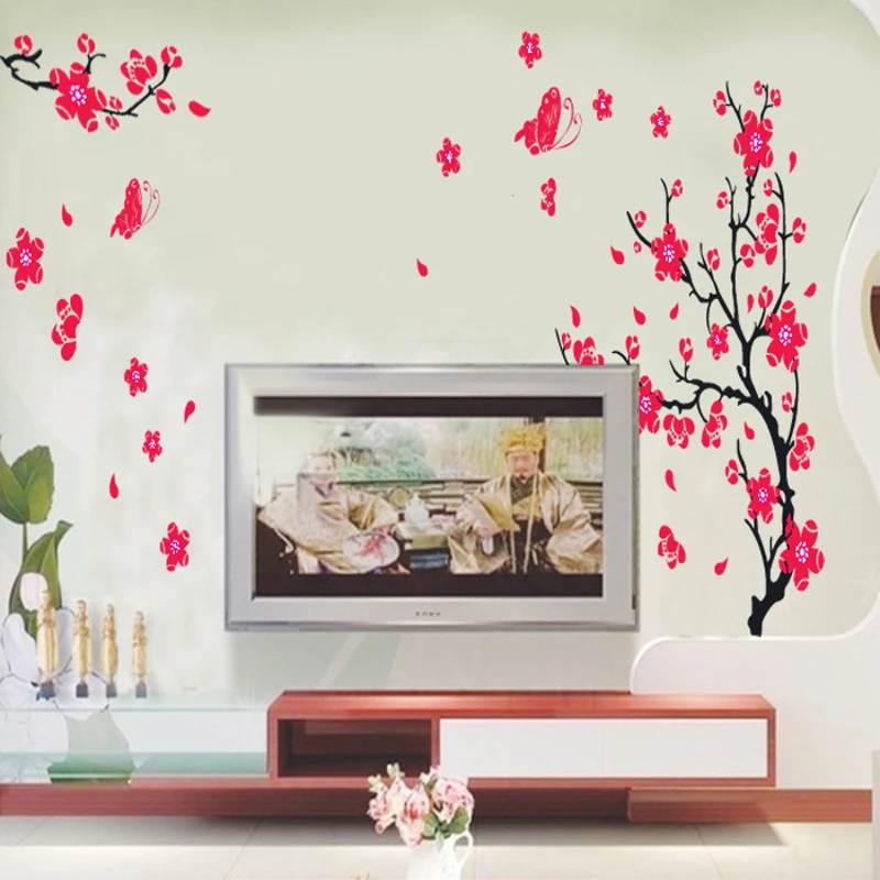 Removable Blossom Flower Butterfly Vinyl Art Decal Wall Home Sticker Room Decor Plum Wall Stickers Wandaufkleber