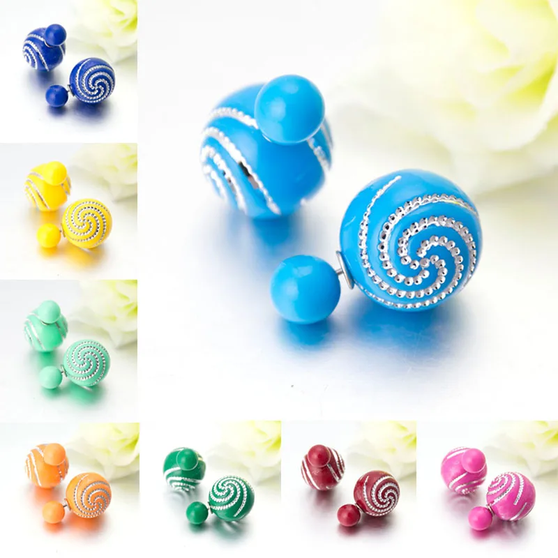 

LNRRABC Hot Fashion Women Rhinestones Earrings Double Sided Two Ball Ear Stud Jewelry Gift 9 Colors