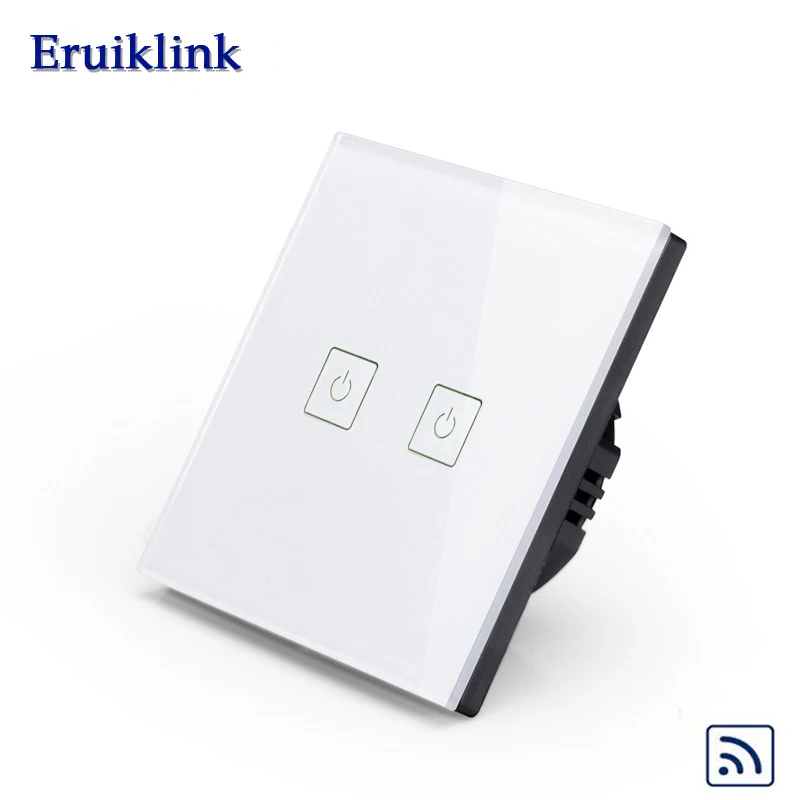 

Eruiklink Manufacturer, EU / UK Standard Remote Control Switch Screen Wall Switch, 2 Gang 1 Way RF433 Smart Wall Switch