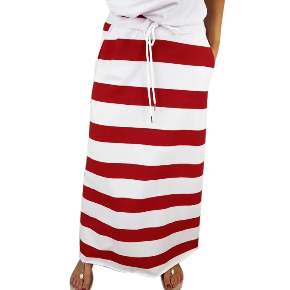 Женская Повседневная Полосатая юбка с завышенной талией модные длинные юбки летняя уличная Европейская стильная Свободная юбка# YJG