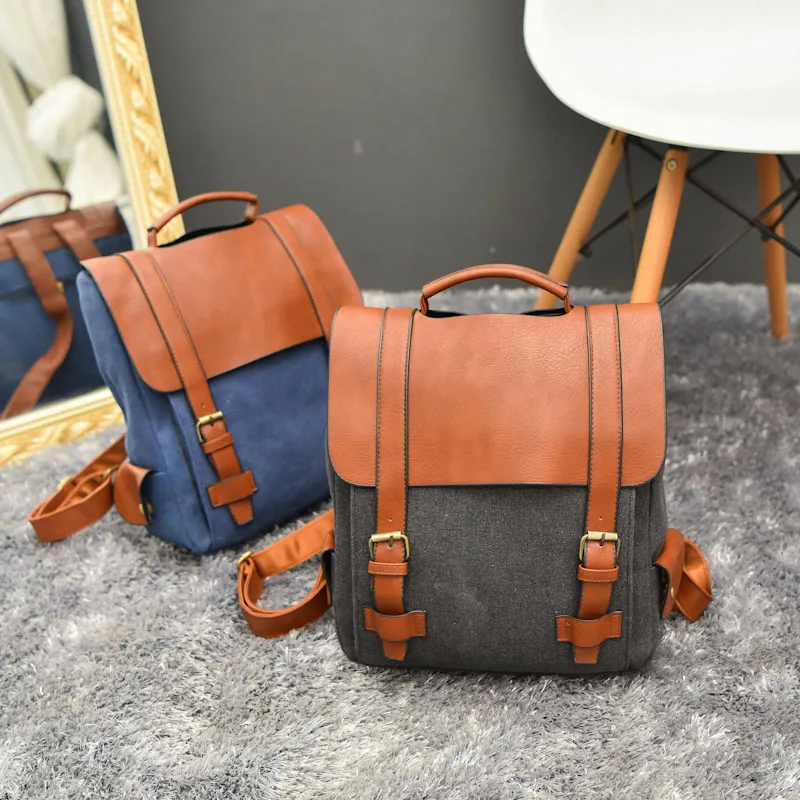  Luxy moon Vintage Women Canvas Backpacks For Teenage Girls School Bags Large High Quality Patchwork - 32841694565