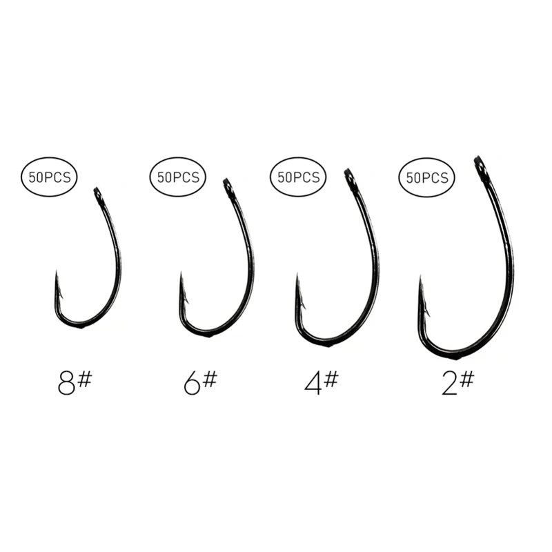 

50 Pcs/lot Sea Offset Hook 2# 4# 6# 8# Carp Snap Fishing Single Barbed Hook Steel Fishing Bait Hooks Fishing Hook Set With Box