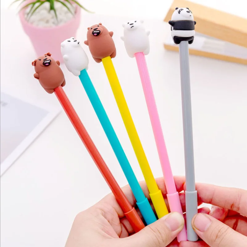 

Korean version of stupid cute three bears cute cartoon panda gel pen Creative black bear brown bear pen student stationery