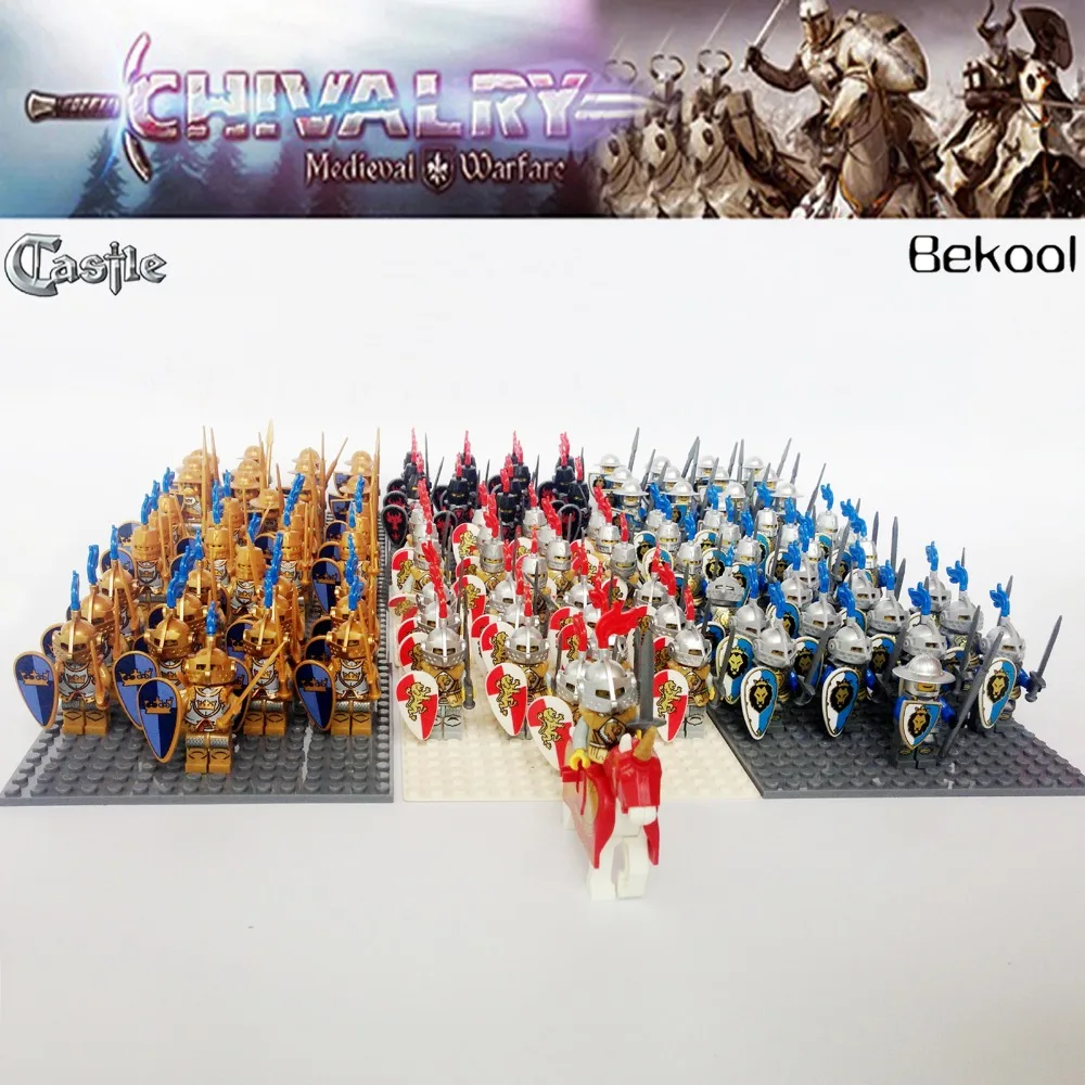 

20pcs/lot Castle Kingdoms Army Blue Lion Dragon Bundle Knights Soldiers Royal Crown figures weapons compatible legoe block toys
