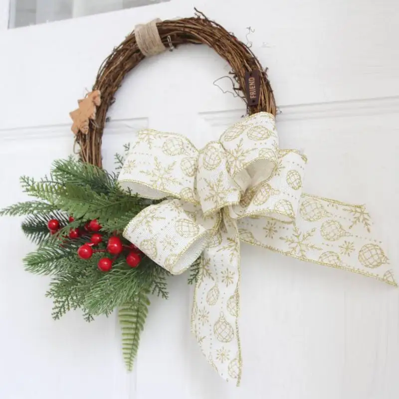 Рождественское кольцо с имитацией цветов, украшение для двери, Рождественский венок с сосновыми шишками, рождественские вечерние украшения для дома - Цвет: 6