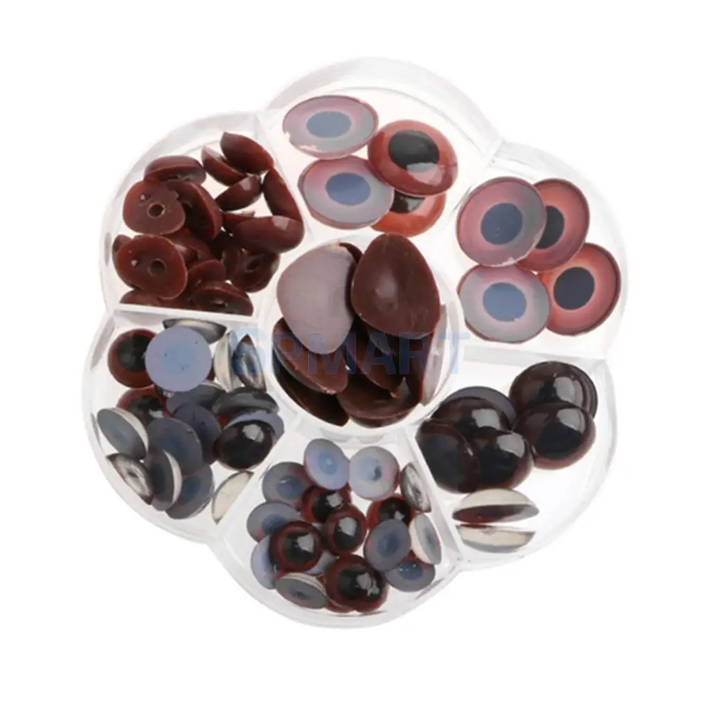 90Pcs Safety Doll Nose Craft Eyes for Animal Doll Puppet Bear Plush Animal Felting Toy Arts Making in Assorted Size - Coffee