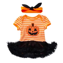 Детская одежда для малышей для девочек на Хэллоуин тыква, лук вечернее платье, одежда платья Прямая
