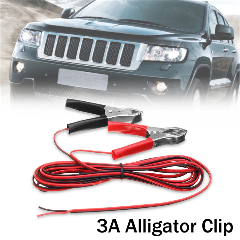 

New 2pcs of 300cm Length 3A Red+Black Color Alligator Clip Wiring Copper Plated Insulated Car Battery Clips Alligator Clamps