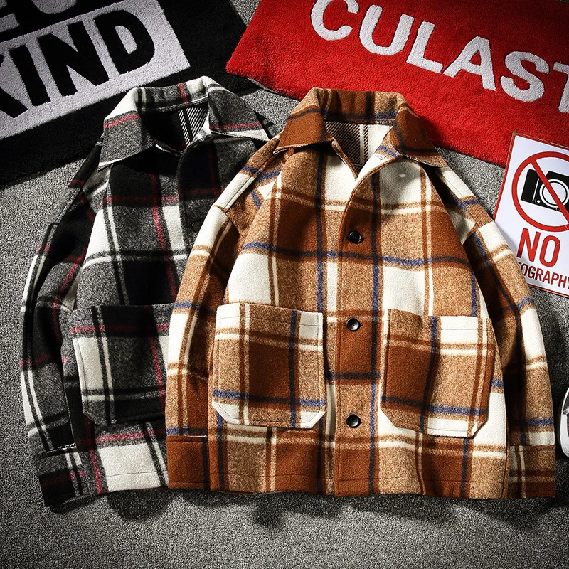 Winter Jacket Men Warm Fashion Plaid Loose Comfortable Woolen Coat Streetwear M-5XL Male Clothes Medium And Long Section Outwear Winter Jacket Men Warm Fashion Plaid Loose Comfortable Woolen Coat Streetwear M-5XL Male Clothes Medium And Long Section Outwear