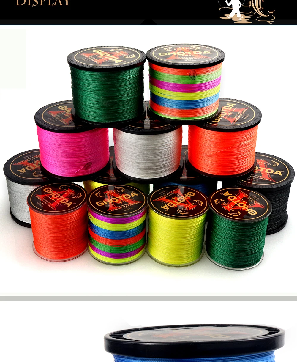 GHOTDA плетеной лески 300 м 500 м 1000 м 4 пряди Multifilament Рыбалка провода ловли карпа 10-120lb