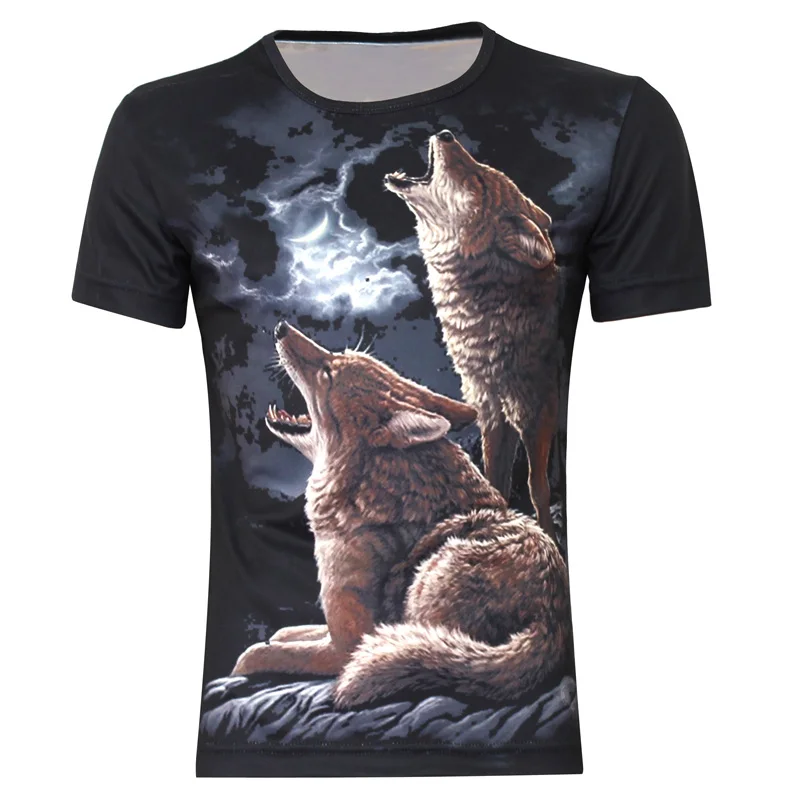 2016 Fashion Boys Girls Short Sleeve T Shirt Gray Wolf Children Animal ...