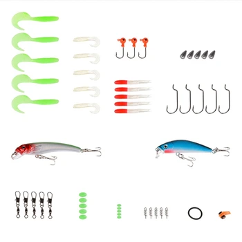 

52pcs/Set Fishing Baits Kit Artificial Lure Fishhook Swivel Set Portable Summer Outdoor Fishing Accessories