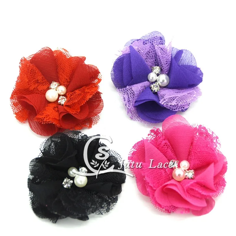 2.5''pearl rhinestone chiffon lace flower (4)