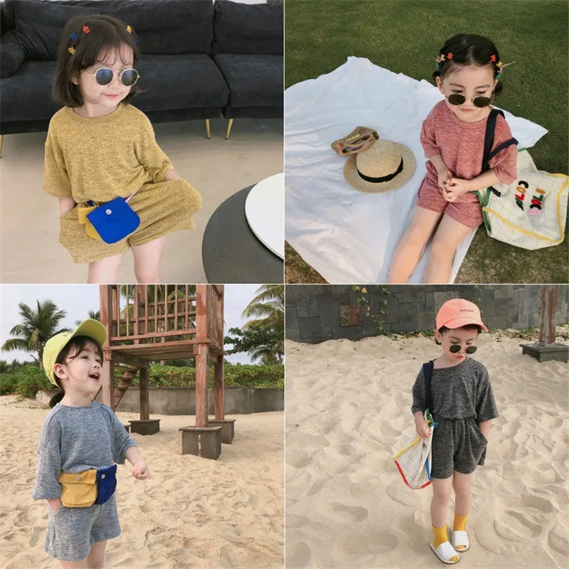 

Girls Set Short Sleeve T-shirt and Shorts \\ Summer 3-8 Years Old Kids Children Baby Girl Leisure Clothes Pure Color Kids Sets