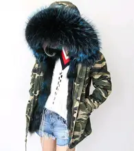 Free DHL 5-7 2017 Army Green Parka Coats Real Large Raccoon Fur Collar Fox Fur Lining Hooded Outwear