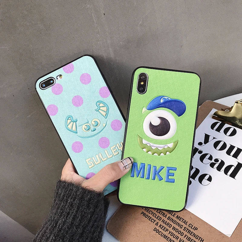 

Luxury 3D Silk Cortex Three-eyed Alien Stitch for iphone X Xs Max Xr 8 7 6 Plus Cartoon Cute Disneys mike soft cover coque