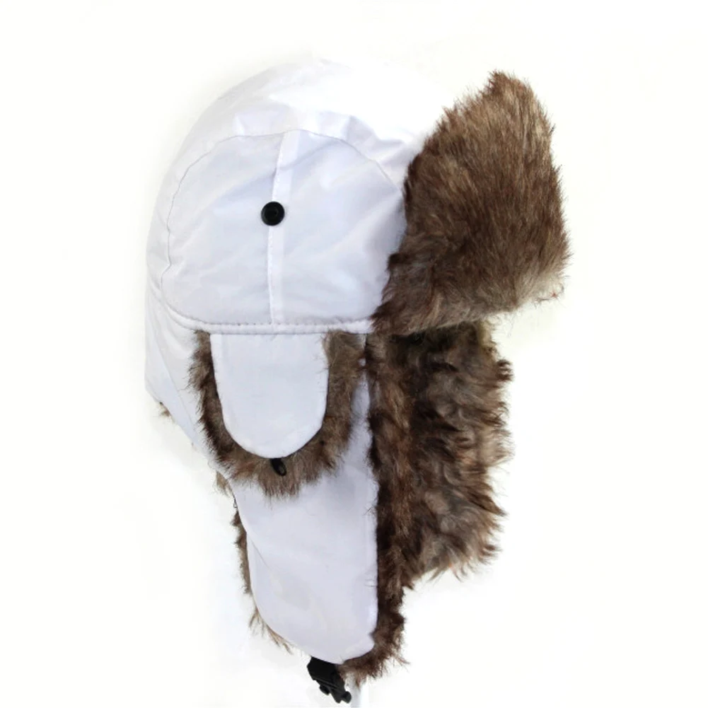 Зимняя шапка, сохраняющая тепло, унисекс, зимняя шапка-ушанка, Авиатор, ушанка,, русская Лыжная шапка, меховая шапка-бомбер, искусственный мех, модные шапки - Цвет: Белый