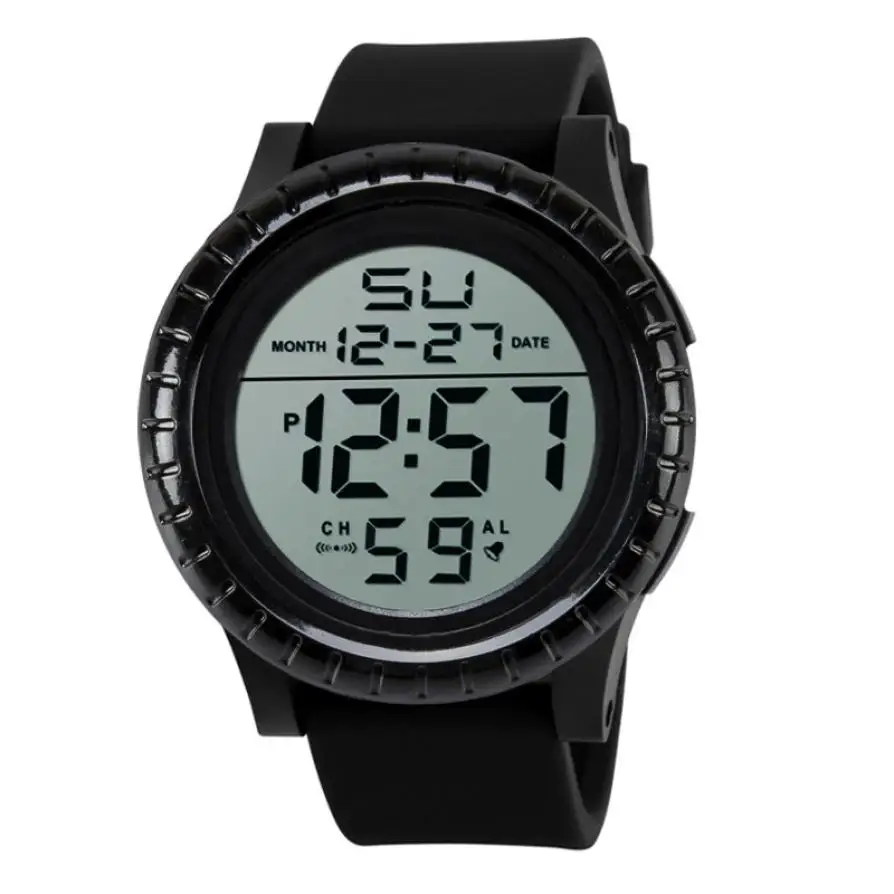 Новая мода, мужские светодиодный цифровые часы, таймер обратного отсчета, Спортивные кварцевые наручные часы, мужские часы, relogio masculino reloj - Цвет: Black